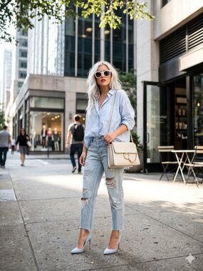 * Altered * EUC American Eagle Outfitters TomGirl light wash blue jeans, US8